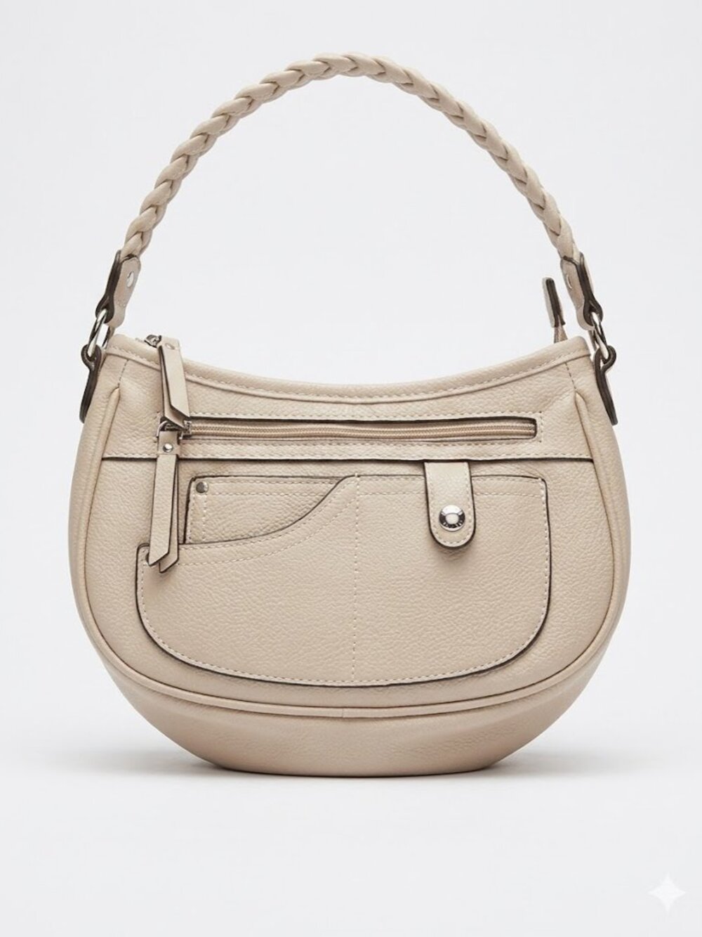 Chic Cream Pebbled Faux Leather Hobo Shoulder Bag